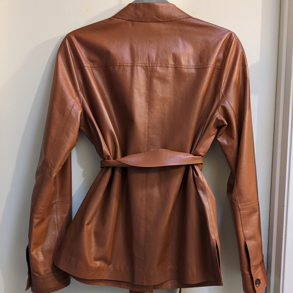 Lafayette 148 New York Leather jacket. Size: Small. Color: Caramel - Picture 6 of 9